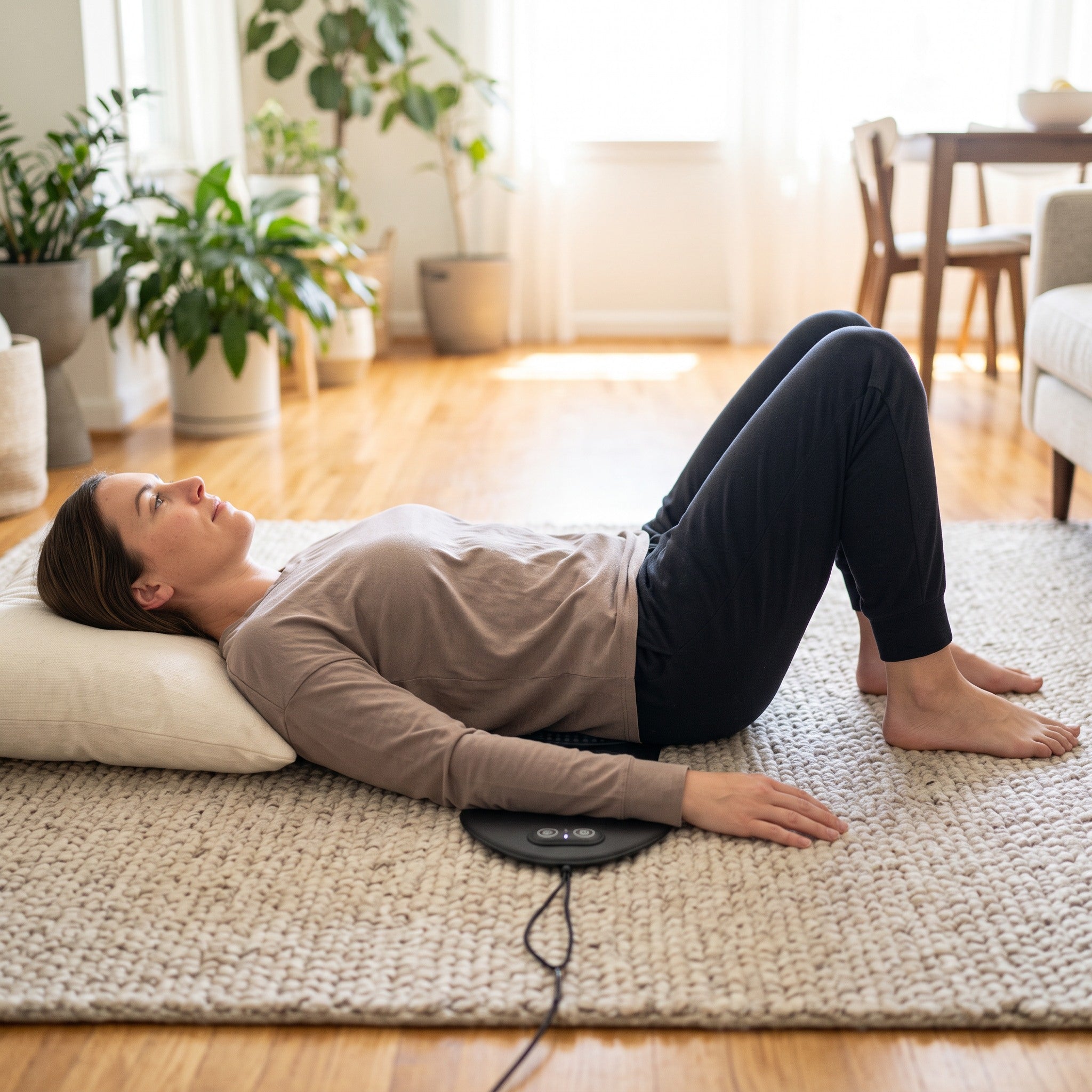 Awake customer lying on Easeback at the lumbar waist