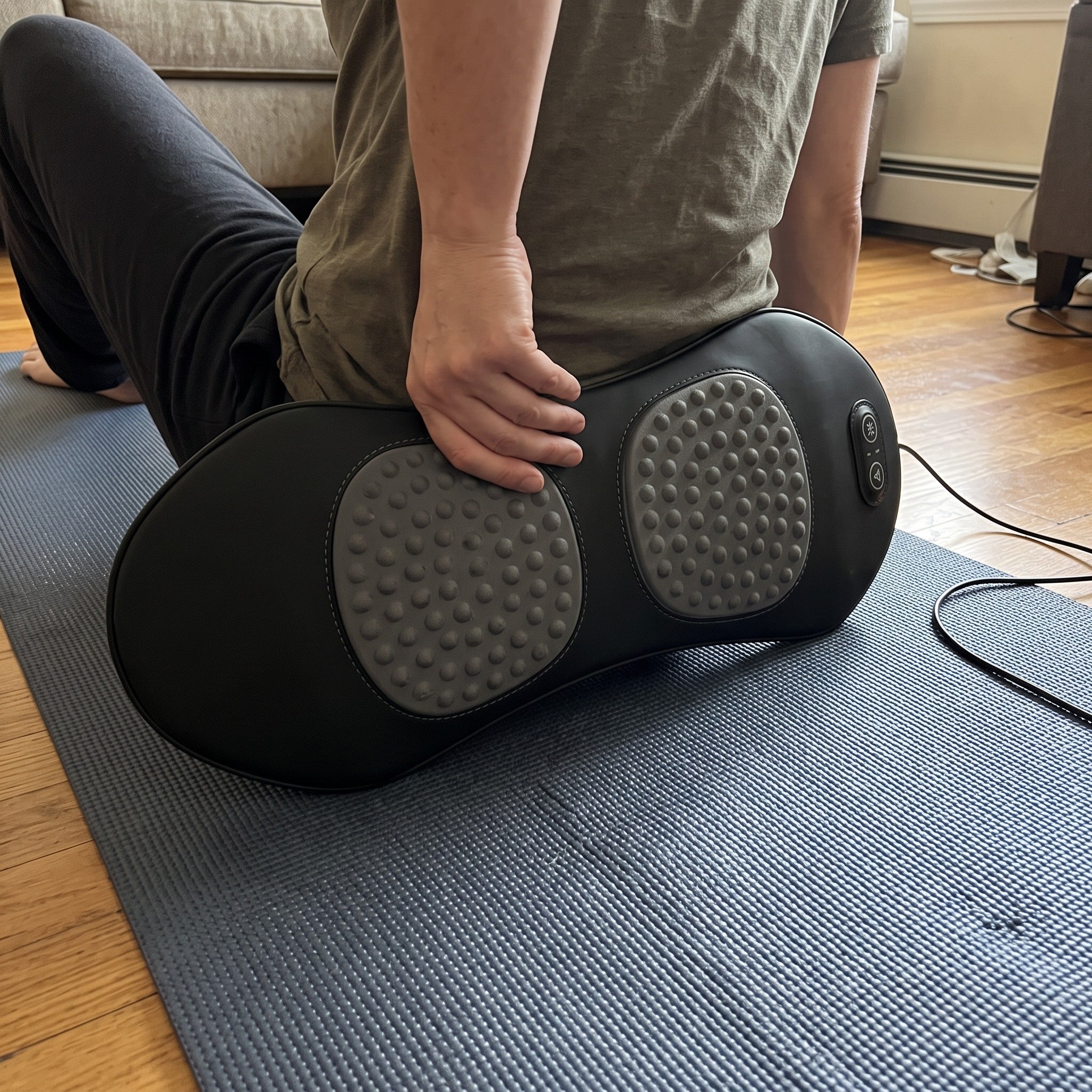 Owner holding Easeback during mat setup
