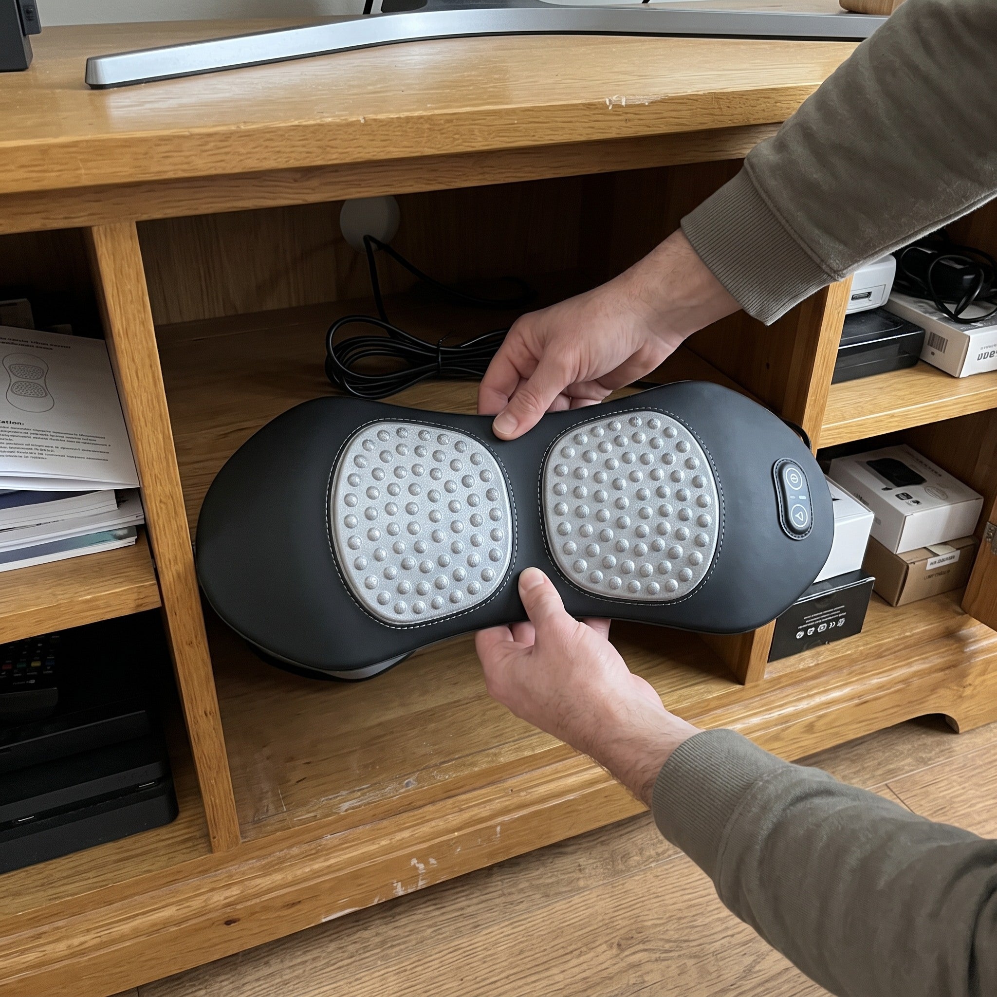 Putting Easeback away on a cabinet shelf