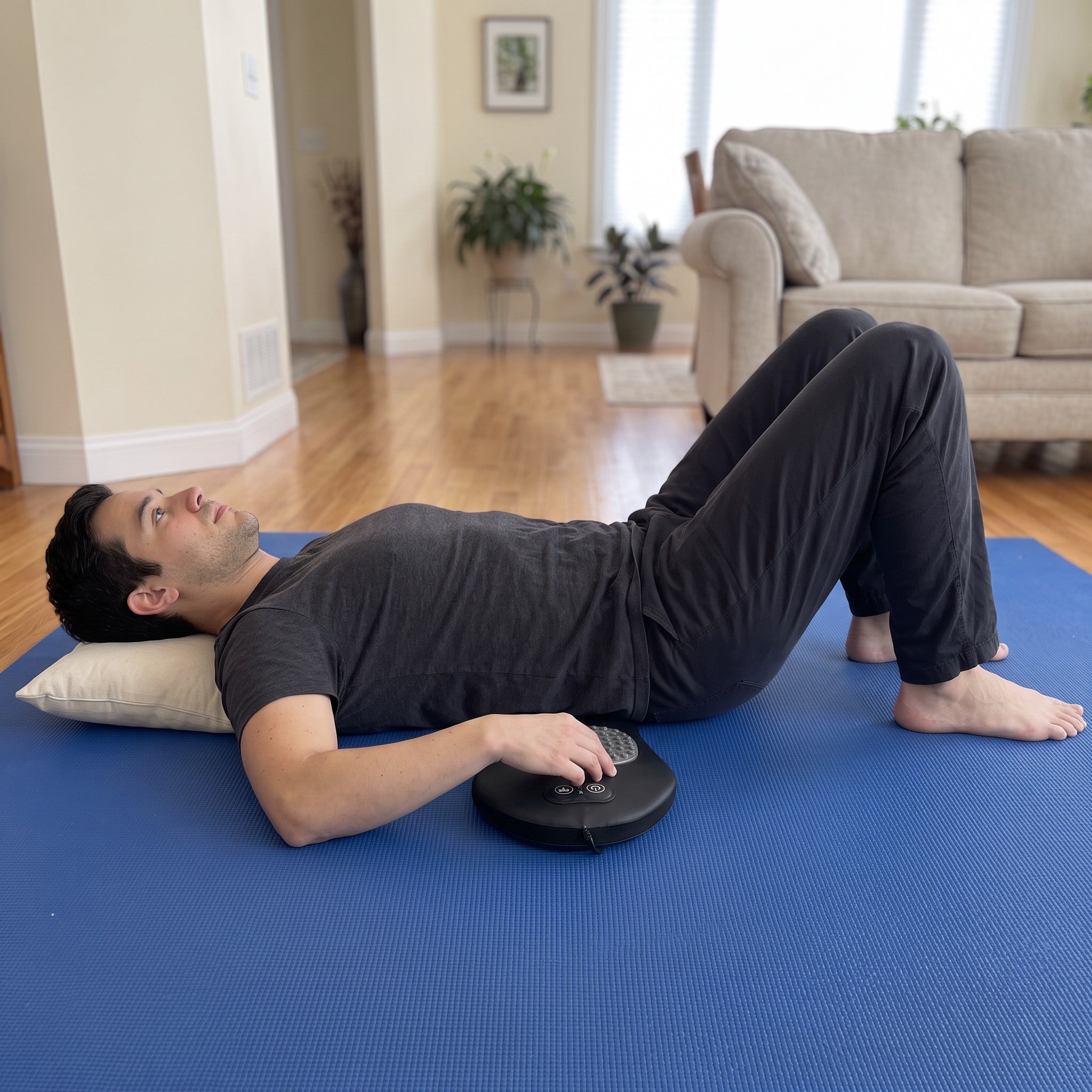 James lying on Easeback and reaching its side control